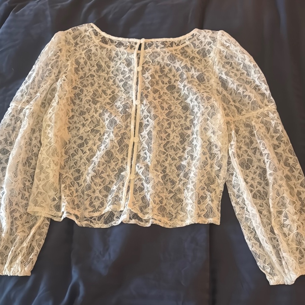 Cream Sheer Puff Sleeve Blouse